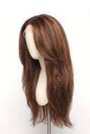 Yaki Straight Layered Glueless Human Hair Wig in Shade 4/30 Toasted Amber, Medium Brown and Auburn Copper Highlights and Lowlights, by Kora Strand