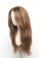 Yaki Straight Layered Glueless Human Hair Wig in Shade 6/27 Honeywood, Light Brown and Honey Blonde Highlights and Lowlights, by Kora Strand