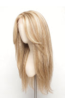 Yaki Straight Layered Glueless Human Hair Wig in Shade 613/27 Golden Cream, Light and Honey Blonde Highlights and Lowlights, by Kora Strand