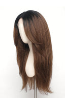 Yaki Straight Layered Glueless Human Hair Wig in Shade T1B/4 Noire Melt, Off Black to Chocolate Brown Balayage, by Kora Strand