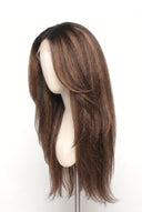 Yaki Straight Layered Glueless Human Hair Wig in Shade T2-2/4/6 Brun Tissé, Multi-Tonal Brunette Highlights and Lowlights, by Kora Strand