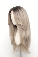 Yaki Straight Layered Glueless Human Hair Wig in Shade T5/20 Mink Root, Rooted Ash Brown to Ash Blonde Balayage, by Kora Strand