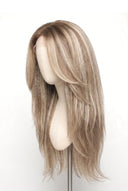 Yaki Straight Layered Glueless Human Hair Wig in Shade T8-8/60 Vanilla Drift, Butter and Icy Blonde Highlights and Lowlights, by Kora Strand