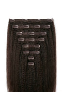 Yaki Straight Signature Clip-In Extensions Showing the Hair Texture and Length by Kora Strand